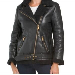 NWT Rebecca Minkoff Modern Fit Faux Shearling Bomber Moto Jacket